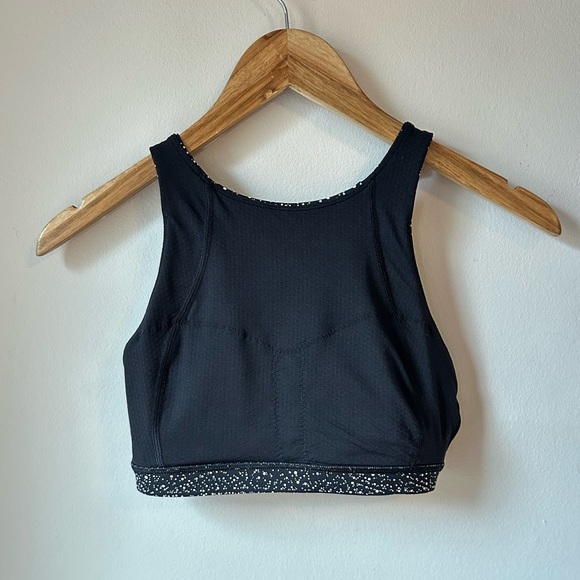 lululemon Free To Be Serene High Neck Bra Black White Speckle Size 4 - Picture 9 of 13
